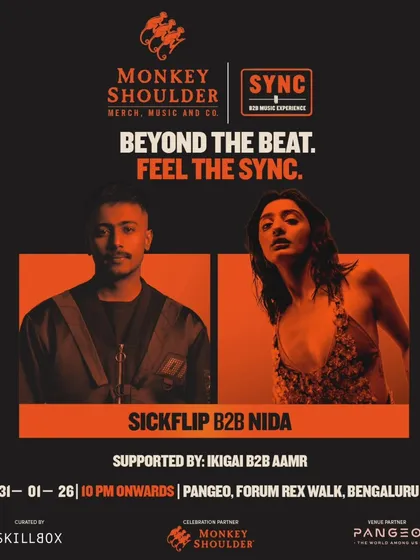 A poster highlighting the full lineup for the Sickflip B2B Nida SYNC night, including support acts.