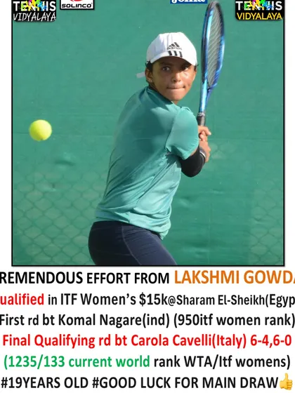 A tremendous effort from Lakshmi Gowda, who qualified for the main draw of the ITF Women's $15k tournament in Egypt by defeating higher-ranked players.