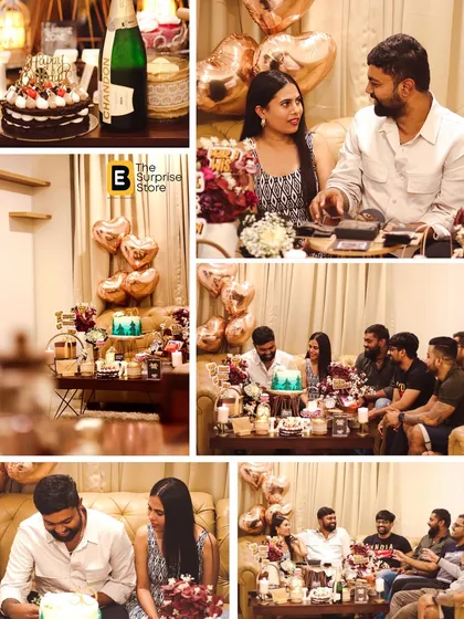 Surprises should be all about bridging relationships and making new memories. A collage of a family and friends celebrating a birthday together at home.