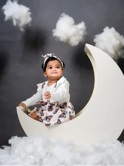 Glowing in love, just like the moon. This is a beautiful variation of our popular moon and clouds theme.