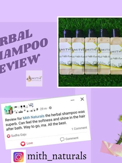 A review for my Herbal Shampoo. The customer mentioned feeling the softness and seeing the shine in her hair after just one bath. Thank you so much for the kind words.