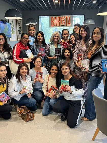 A group photo from our sunny afternoon with author Sutapa Basu. Our members were thrilled to discuss her invader series, children's books, and thrillers over hot coffee.