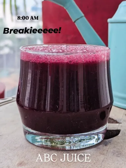 Starting my day at 8:00 AM with a glass of fresh ABC (Apple, Beetroot, Carrot) juice. It's a powerhouse of vitamins and a great way to energize your morning.
