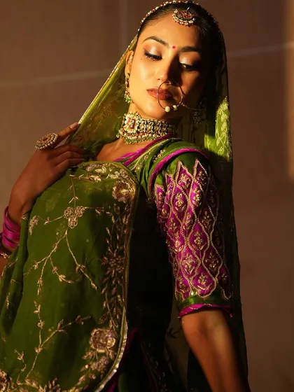 A stunning Rajasthani bridal look created by our students for a fashion show. The makeup captures the royal and vibrant essence of the theme perfectly.