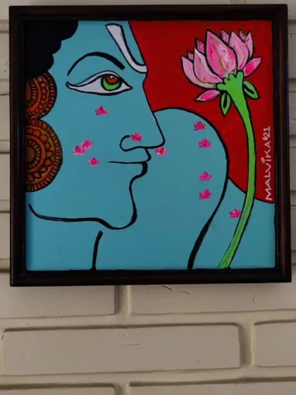 This is a more intimate and detailed portrayal of Krishna, focusing on his serene expression and connection to the lotus, a symbol of purity. This style shows a different side of my work, perfect for creating a peaceful and contemplative corner in your home.