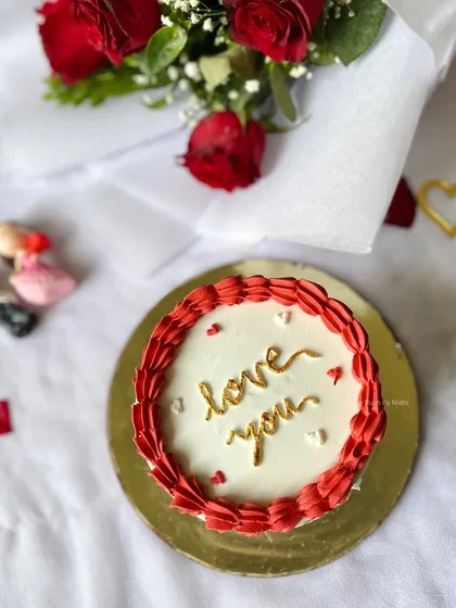 My Valentine's Day bento cake, perfect for a party of two. You can get this cute "love you" cake in any of my signature flavors.