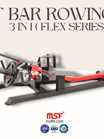 The full view of our 3-in-1 T-Bar Rowing machine from the Flex Series. This versatile piece allows for multiple grips and exercises to build a powerful back.