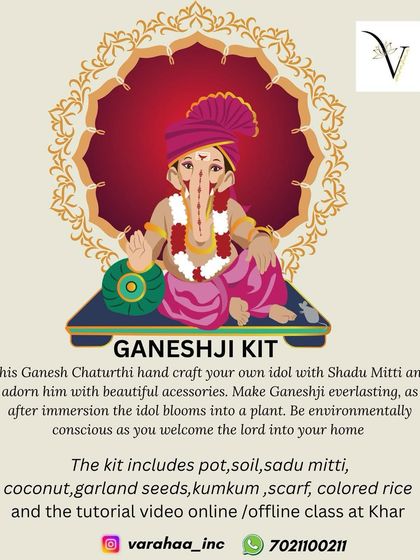 For Ganesh Chaturthi, I offer these eco-friendly Ganeshji kits. The kit includes everything needed to handcraft an idol from Shadu Mitti that can be immersed in a pot, blooming into a plant after the festival.
