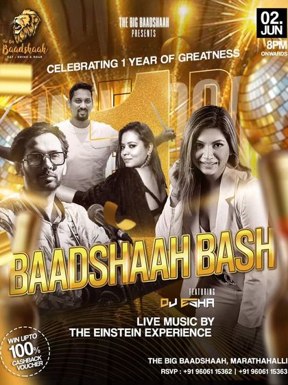 The official poster for the "Baadshaah Bash," celebrating the venue's anniversary with our live performance as the main musical act.