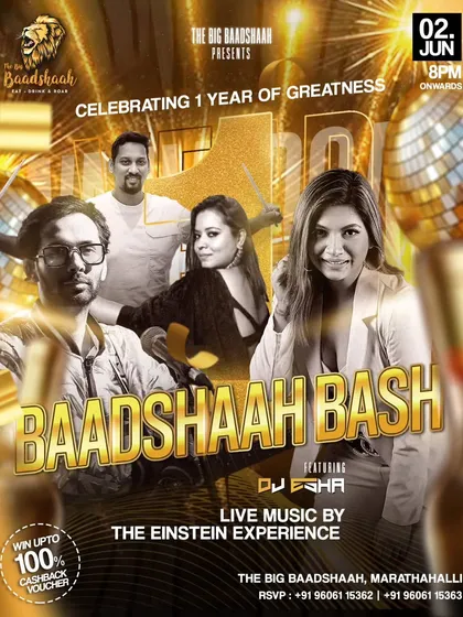The official poster for the "Baadshaah Bash," celebrating the venue's anniversary with our live performance as the main musical act.