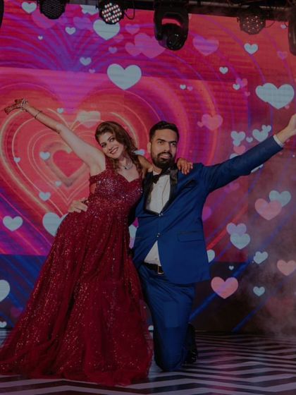 The final pose, full of love and happiness, against a backdrop of hearts. We design the visuals to match the emotion.