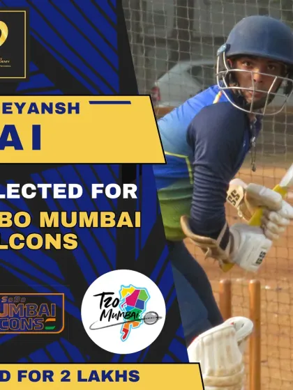 Shreyansh Rai joins the Sobo Mumbai Falcons, sold for 2 Lakhs in the T20 Mumbai league.