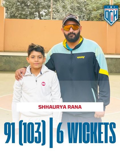 A graphic celebrating Shaurya Rana's incredible all-round display. A true match-winner.