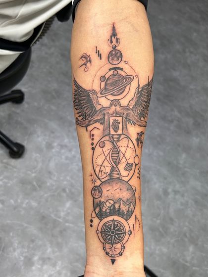 Another angle of the cosmic sleeve, showing the intricate details and the way the different elements are woven together.