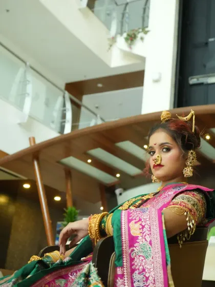 A modern, stylish pose of the Peshwai bride, showing how traditional looks can be adapted for contemporary photography.