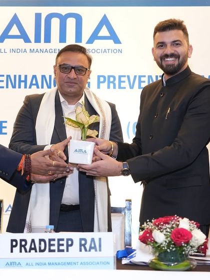 Being felicitated by Senior Advocate Pradeep Rai during the AIMA national program on CVC guidelines.
