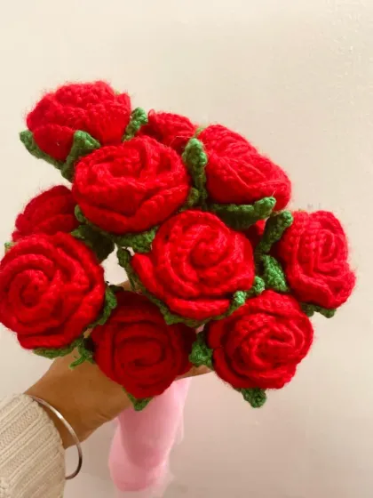 These are my forever roses, all handmade with crochet. Unlike real flowers, this beautiful red rose bouquet will last forever, making it a perfect gift for an anniversary, Valentine's Day, or just to show someone you care.