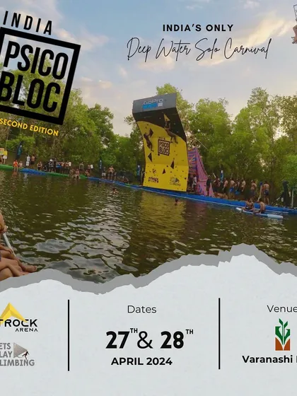 This is India's only Deep Water Solo Carnival. Our official poster for the second edition gives you a glimpse of the scale of the event, held at the beautiful Varanashi Organic Farms.