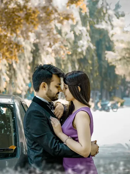 A romantic and intimate portrait of a couple, with a dreamy effect that makes it feel like a fairytale.