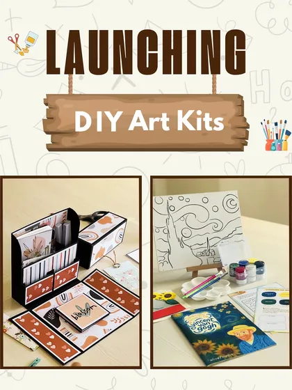 We are so excited to bring the studio experience to your home with our two flagship DIY kits. Choose between building a functional desk organizer or painting a timeless masterpiece, both designed for a fun and fulfilling creative session.