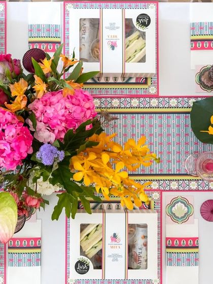 The 'Tropical Tapestry' design used as a full table setting. The repeating patterns and vibrant colours create a festive and joyful atmosphere, perfect for entertaining.