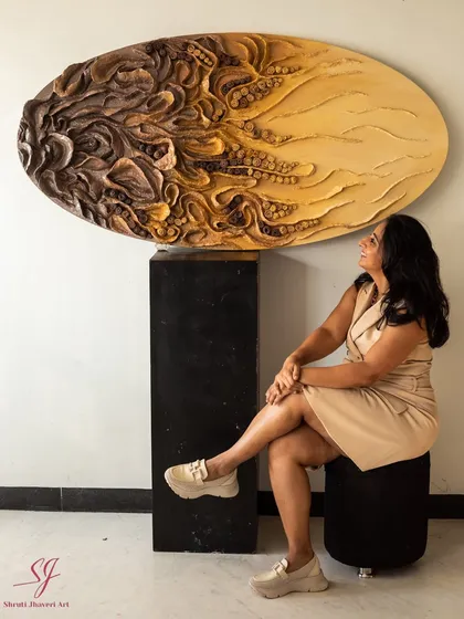 Looking up at 'The Enchanted Abyss'. The transition from dark, complex textures to a smooth, golden expanse tells a story of moving from the unknown into the light.