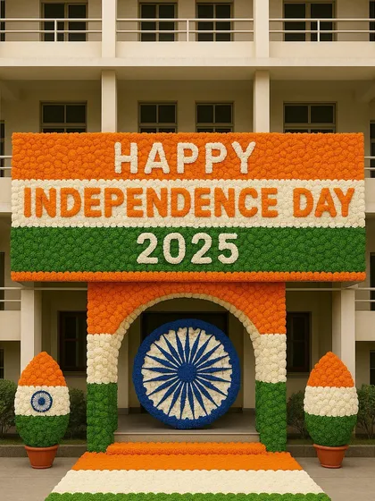 For national holidays like Independence Day, we construct large-scale floral installations. This entrance arch uses a tricolor theme of saffron, white, and green flowers to create a patriotic and celebratory atmosphere for societies, schools, and corporate offices.