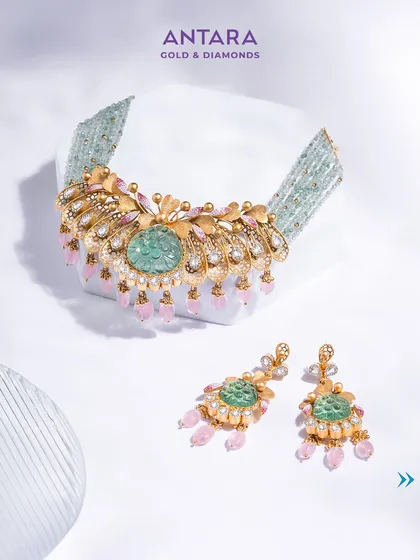 This is wearable art. Inspired by Italian gardens, this exclusive set features carved green aventurine, pink morganite, and jade gemstones, brought to life with French enamel. It's a masterpiece for the true connoisseur.