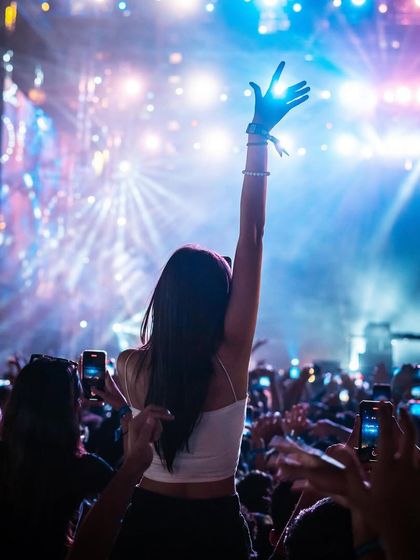 A fan lost in the moment, arm raised high, during Martin Garrix's set. This is the experience I aim to create for every attendee.