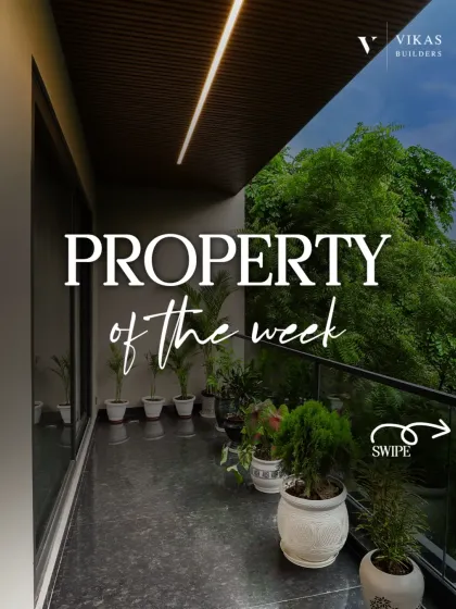 A spacious balcony with lush planters and sleek flooring, offering a private outdoor retreat. This is our 'Property of the Week', showcasing a perfect blend of indoor comfort and outdoor living.
