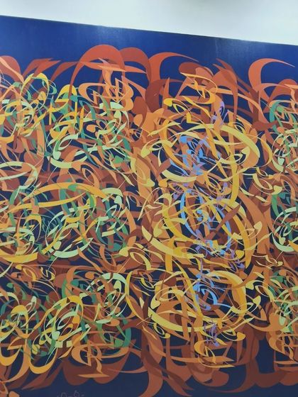 A colorful and chaotic abstract calligraphy work, showcasing a modern take on a traditional art form.