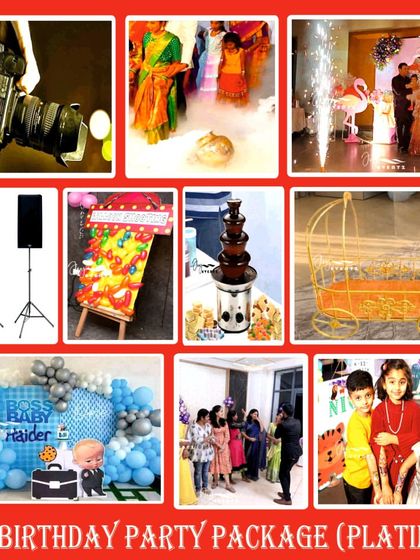 Look no further for a complete party solution in Bangalore. My all-in-one packages combine stunning decor, like the Boss Baby theme shown here, with services like photography, sound systems, and special effects for a memorable event.