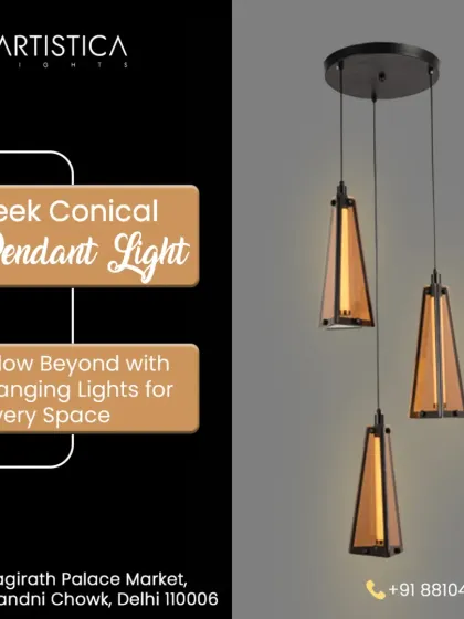 This sleek conical pendant light offers a minimalist yet striking design. The amber-tinted glass provides a warm glow, making this three-light cluster an excellent choice for modern spaces that value clean lines and subtle color.