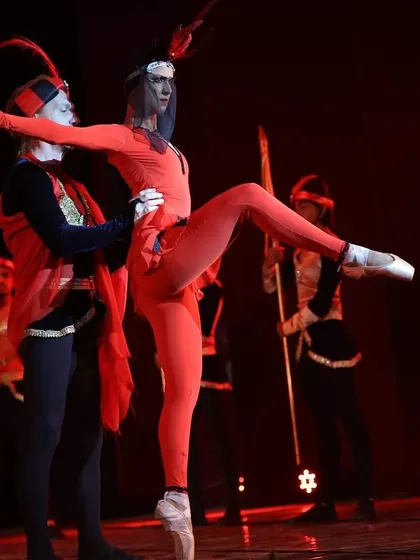A dramatic moment from a theatrical ballet performance. This photo shows the storytelling aspect of dance, where movement and emotion come together. I encourage my students to explore character and narrative in their own dancing.