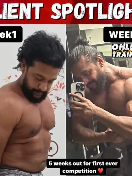 An 8-week progress shot for a contest prep client. He is 5 weeks out from his first show and already looking incredible.