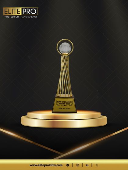 Here is the Elan Excellence Award 2025 trophy we proudly received. This award from the Elan Group is a symbol of our perseverance and our success in achieving excellence in the competitive Gurugram real estate market.