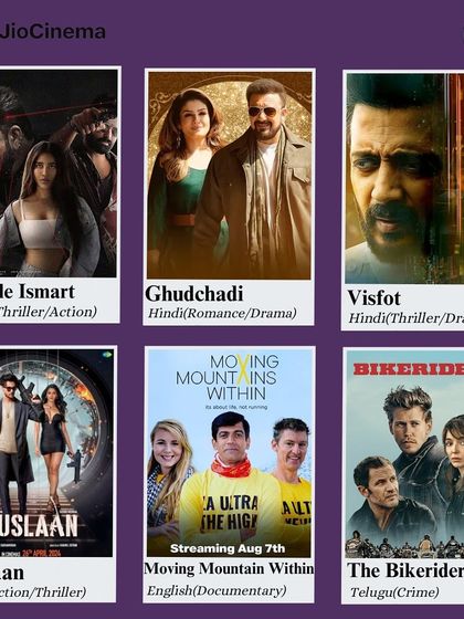 Action, romance, and documentaries are all available on JioCinema. Plan your next movie night with these exciting options.