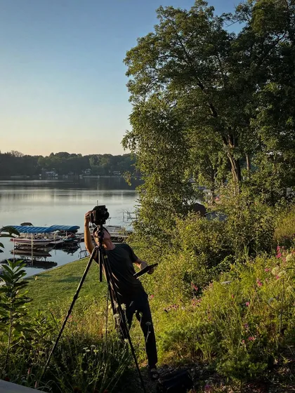 Photographer Ariel Huber captures the early morning light on our project in Michigan. The house is nestled among trees on the shore of Crooked Lake, designed to be a peaceful summer retreat.