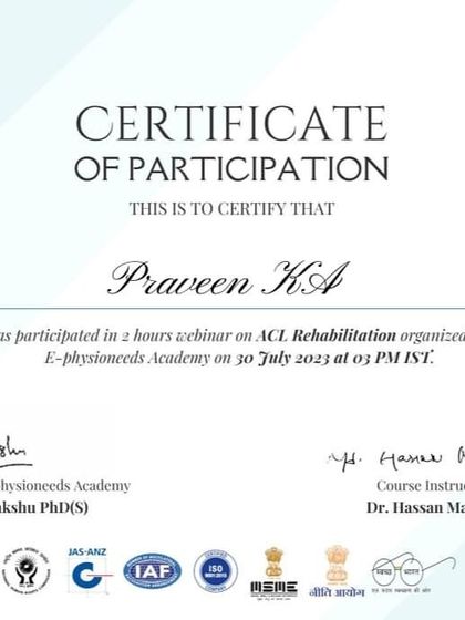 I recently completed a workshop on ACL rehabilitation. I believe in constantly updating my knowledge to better help clients recover from injuries.