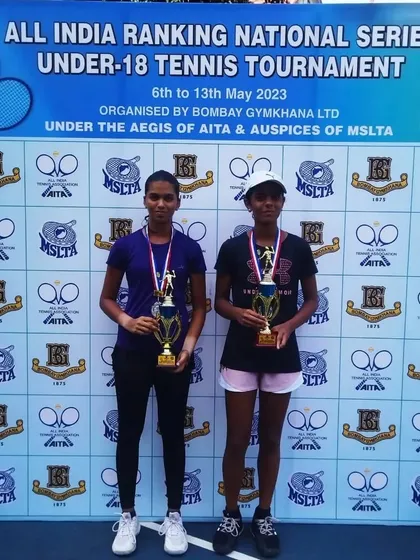 Anandi Bhutada and her partner as Doubles Runners-up at the Under-18 All India National Series at Bombay Gymkhana.