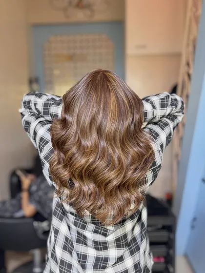 The back view of the Ginger Layers shows how the highlights are strategically placed to create a full and dimensional look.