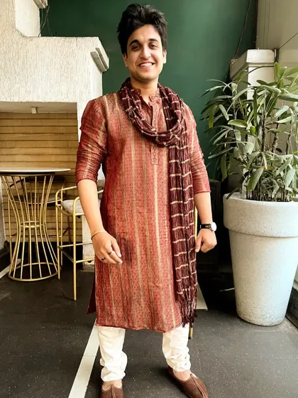 My look for the start of Diwali 2022. This striped kurta offers a different take on festive wear, showing my versatility in carrying various traditional styles.