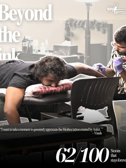 "I want to take a moment to genuinely appreciate the Mothra tattoo created by Ankit." Visesh, a happy client, after his session.