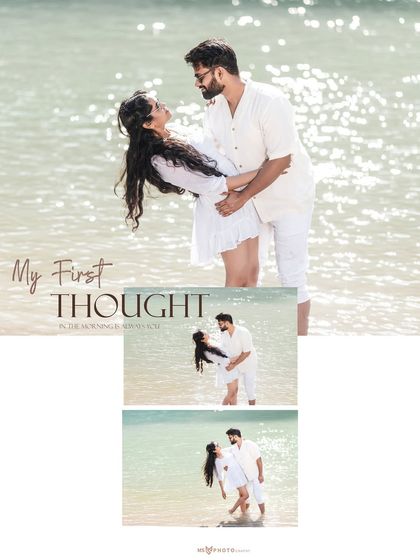 A composite album page blending a large, playful photo in the water with smaller, supporting shots from the same series.