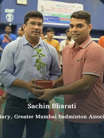 Sachin Bharati, Secretary of the Greater Mumbai Badminton Association, being felicitated. I foster strong inter-district relationships to promote badminton across the region.
