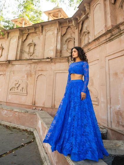 Another look at our stunning royal blue lehenga. Trust us, these outfits are even more incredible in person.