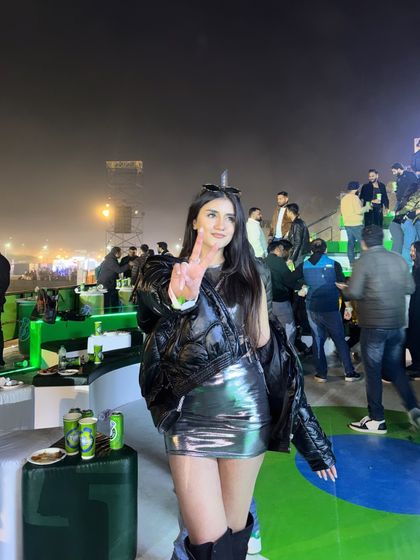 A fun, peace-sign pose at the concert.