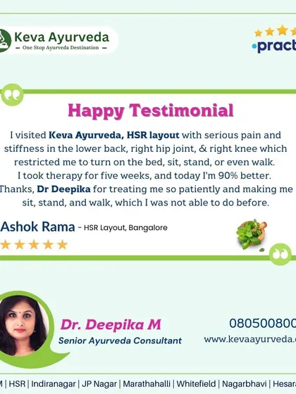 After five weeks of therapy with Dr. Deepika for severe pain and stiffness, this patient is now 90% better. Their story is a testament to our patient and thorough approach to restoring mobility and function.