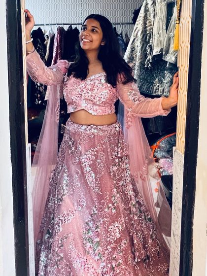 These pink and lavender lehengas are perfect for the wedding guest who loves to dance. They are light, twirly, and come in beautiful pastel shades.