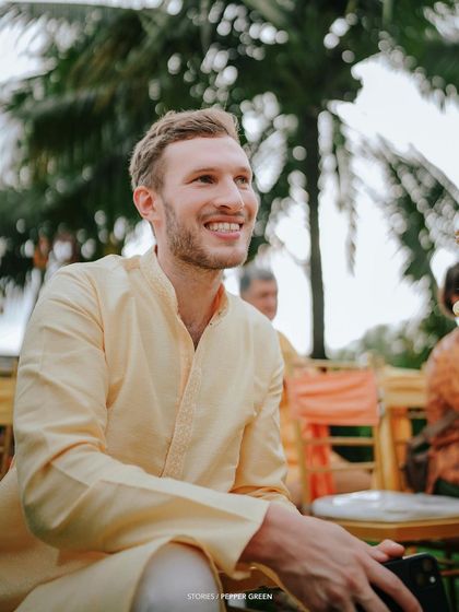 A portrait of a guest at Eli and Suman's Haldi. Capturing the joy of the guests is part of documenting the atmosphere of the day.